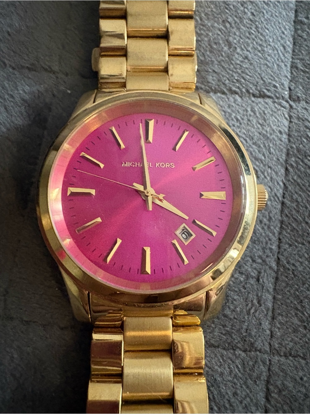Michael Kors Gold Watch with Bright Pink Dial